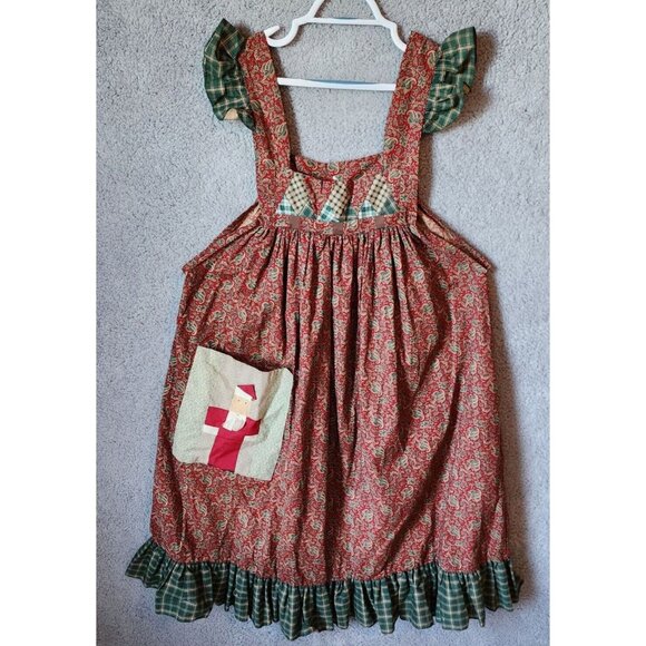 Vintage Calico Collectables Womens Apron Dress Cover Christmas Santa Holiday O/S - Picture 1 of 15